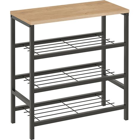 Étagère Meuble à chaussures à 3 niveaux de rangement cadre en acier noir - Longueur 65 x Hauteur 67 x Profondeur 30 cm (1/2)