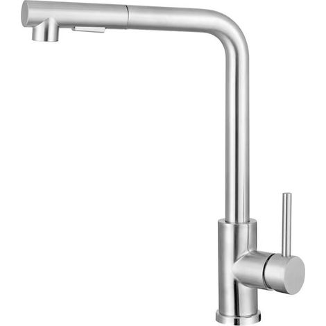 1 Robinet cuisine, Acier inoxydable 304, Douchette extractible 40cm, Rotation 360°, 2 Modes jet, Évier simple double (1/5)