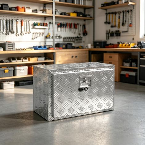 Coffre à outils en aluminium pour camions, boîte de rangement de 76 L avec serrure et clé (1/4)
