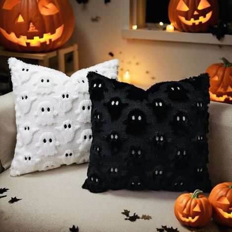 Set of 2 Halloween Cushion Covers 45x45cm, Soft Plush Ghost Pillow Covers for Sofa, Bedroom and Home Decor (1/5)