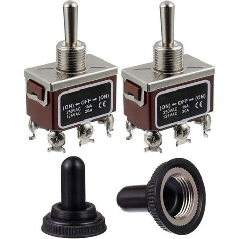 Interrupteur À Bascule - DPST - 125 V 20 A / 250 V 15 A - Montage 12 mm - Pour Applications Industrielles Et Domestiques - 2 Pièces (1/5)