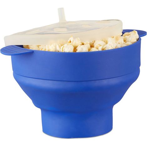 Bol à pop-corn en lot de 2 micro-ondes four bol en silicone couvercle poignées sans huile pliable, bleu
