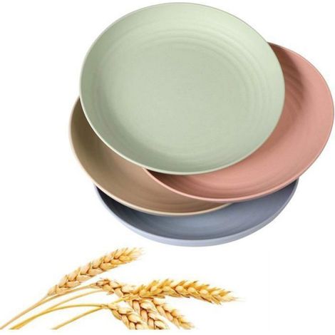 4 assiettes plates en paille de blé - légères et durables, pas faciles à casser - assiettes à salade légères réutilisables (15cm) (1/4)