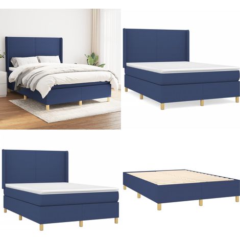 Sommier à lattes de lit avec matelas Bleu 140x190 cm Tissu - Lit Plateforme - Lit Double - Matelas Ressorts Ensachés - Literie - Chambre À Coucher - Home & Living