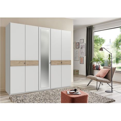 Kleiderschrank 5-türig 225 cm breit BRADFORD-43 weiß mit Eiche