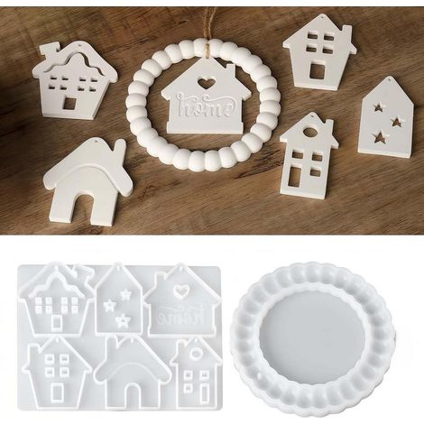 Moule en silicone pour moulage de maisons, lot de 2, pour pendentifs en plâtre et résine