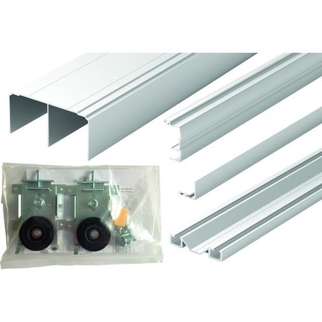 Kit pour porte coulissante 2 vantaux 2700 mm – Aluminium blanc – Compatible avec panneaux 19 mm – Système anti-déraillement – Seed