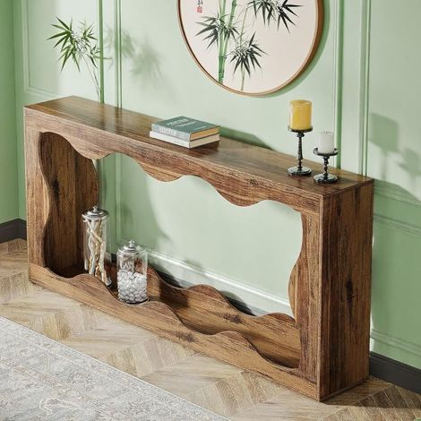 Console de 160 cm, table d'entrée de style champêtre, table de salon décorative à placer derrière le canapé. (1/5)