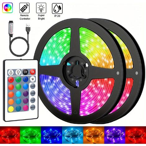 Éclairage d'ambiance, rubans lumineux Bande LED RGB basse tension 5V auto-adhésive 24 touches infrarouge sept couleurs pour é(Y115) (1/5)