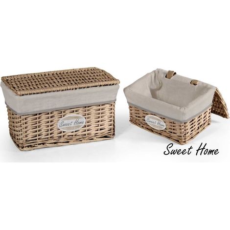 MAURY'S CESTE BEIGE RETTANGOLARI CON SCRITTA SWEET HOME SET2PZ CON COPERCHIO (1/2)