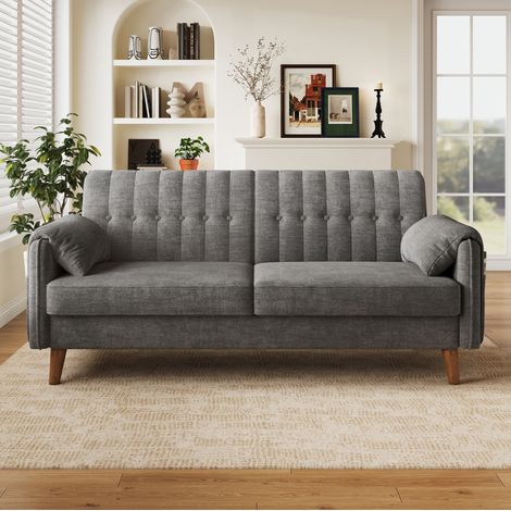 Canapé 2 places en tissu gris clair, sofa compact modulaire avec coussins amovibles, assise à ressorts ensachés, poches latérales, pour salon et petits espaces – CHICFURN (1/5)