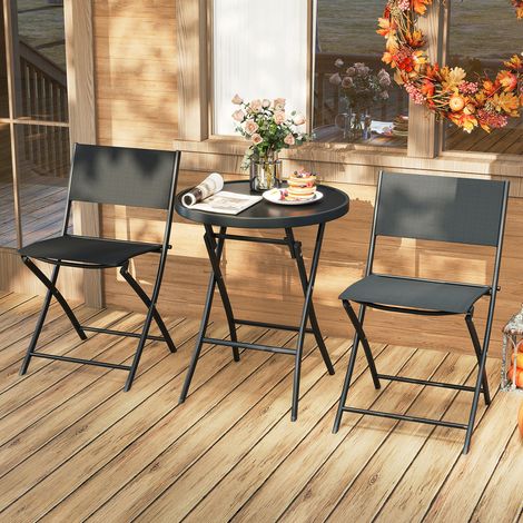 Ensemble bistrot de jardin pliable 3 pièces avec table en verre trempé et 2 chaises pliantes en tissu pour terrasse et jardin (1/5)