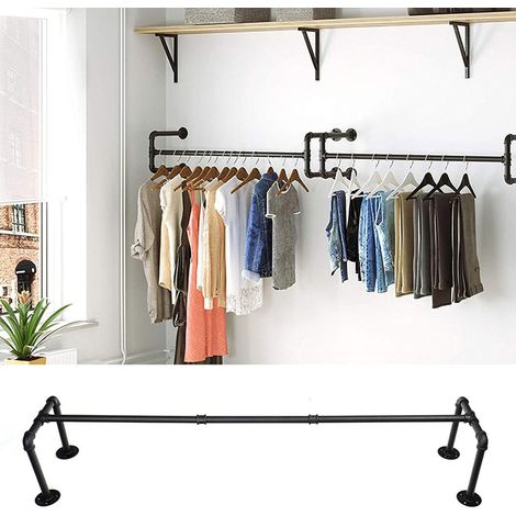 Barra de pared industrial para colgar ropa, estilo rústico, 117,8 cm de longitud, barra de armario industrial, tubo de pared, montaje en pared (1/5)