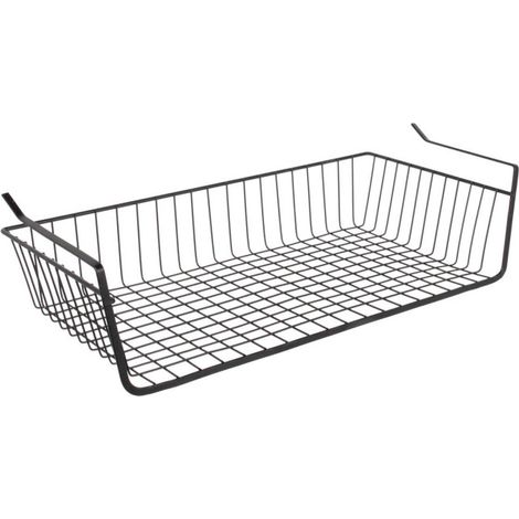 Paris Prix – Panier de rangement suspendu filaire 56cm noir – Métal – Dimensions L. 56 x P. 26 x H. 14 cm – Avec 2 crochets pour organisation efficace (1/5)