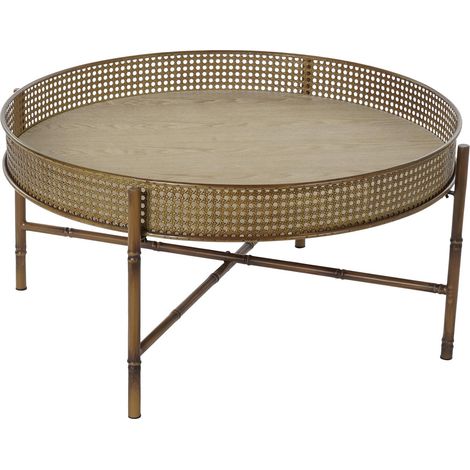 Table basse en métal coloris doré - diamètre 80 x hauteur 38 cm -PEGANE- (1/4)
