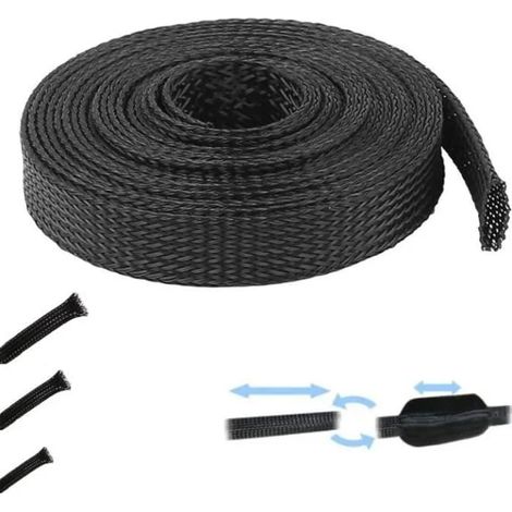 cyclingcolors Guaina intrecciata estensibile estensibile nero protezione cavo elettrico cablaggio auto moto casa TV computer (7mm (da 7mm a 15mm)) (1/3)