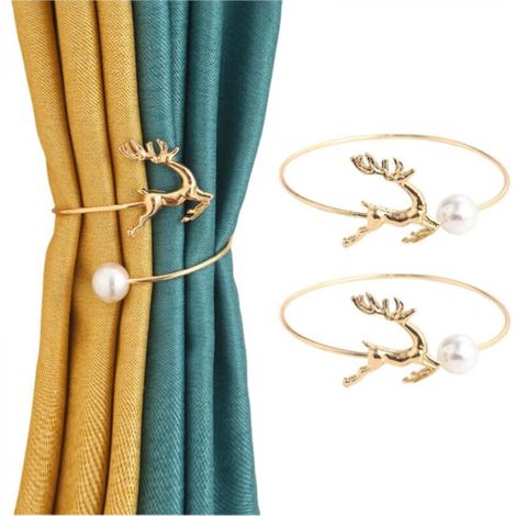 Reindeer-patterned metal curtain clips, non-drilling curtain clips - Gold, 2 pieces