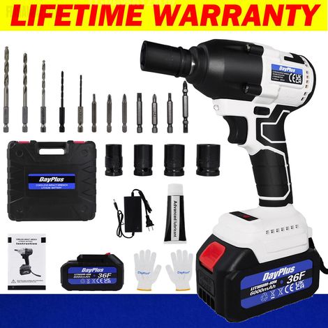 Cordless Brushless Impact Wrench & Eletric Drill, 6.0Ah High Torque 420N.m Cordless Gun Kit, 0-3200/min, with Battery & Charger, 4pcs Impact Sockets, 12 Drill Bit Set, Carry Case (1/5)