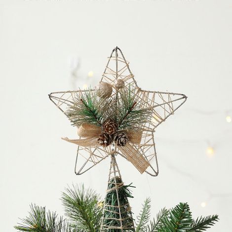 Liquidation Décorations de Noël, ornements, étoiles à cinq branches pour sapin, accessoires, étoiles dorées 3D creuses à cinq branches. (1/4)