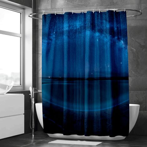 Rideau de douche motif coucher de soleil sur mer, polyester imperméable, 150x180 cm (1/5)