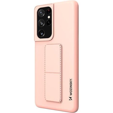 Custodia Wozinsky Kickstand in silicone con supporto per Samsung Galaxy S21 Ultra 5G, colore rosa (1/5)