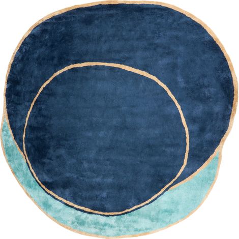 Alfombra moderna redonda de viscosa y lana hecha a mano 200 x 200 cm azul marino y verde azulado Kanrach (1/5)