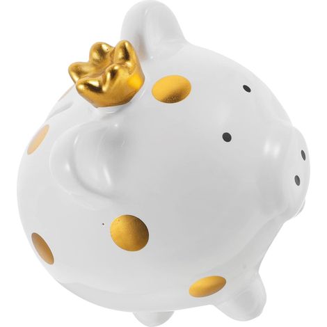 Tirelire Cochon en Céramique Blanche Style Cartoon Couronne Créative Décoration Adorable et Pratique pour Garçon et Filles Ornement de Bureau Rond (1/5)