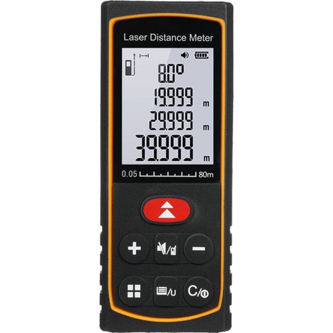 Télémètre numérique avec poignée et capteur d'angle électronique, mesure jusqu'à 80 m/262 pi, unités m/pi/po, distance, surface, volume, théorème de Pythagore (1/5)