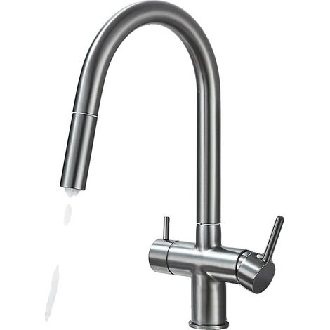 Grifo de cocina de agua purificada, dos manijas, para encimera, válvula de cerámica, color gris. (1/2)