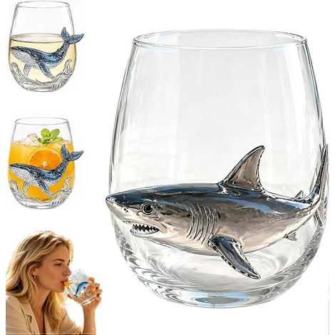 Verres à vin sans pied artisanaux 3D motif pieuvre anneaux bleus verres de bar animaux marins océaniques (1/5)
