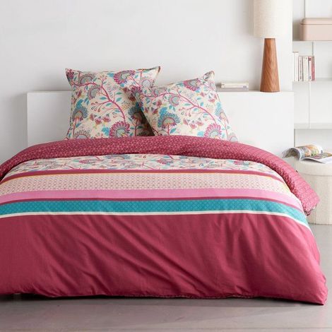 Set di Biancheria da Letto - 260 x 240 cm - Cotone Stampato Floreale Rosso Bordeaux - TODAY SUNSHINE (1/4)