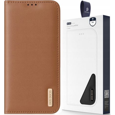 Custodia Dux Ducis Hivo per Samsung Galaxy S23+ con portafoglio a libro e supporto, protezione RFID, colore marrone. (1/5)