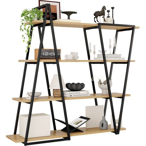 Étagère géométrique sur pied 158×35×166 cm – Bibliothèque / étagère métallique ouverte avec étagères en MDF épaissi de 25 mm, design triangulaire, pour salon, cuisine et bureau, étagère - bibliothèque (1/5)