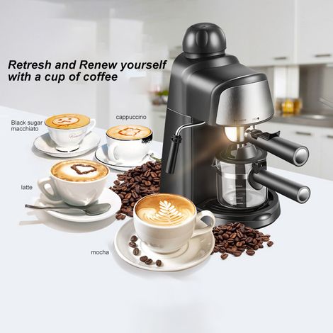 Machine à expresso 5 bars, capacité 2-4 tasses, capacité 240 ml, 800 W, avec mousseur à lait et buse vapeur pour cappuccino, latte macchiato et mocha. (1/5)