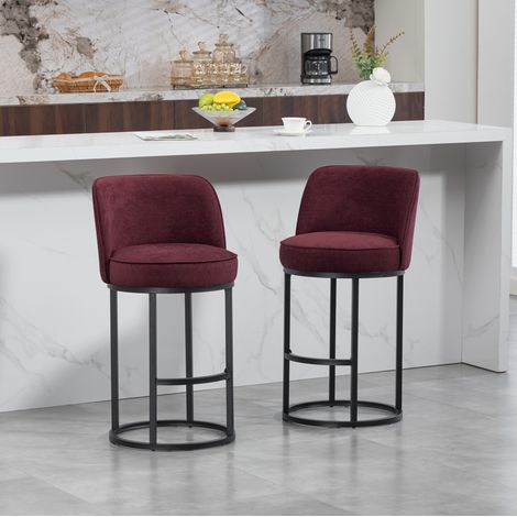 REDOM - Taburete de bar 46.5x49.5x88.5 cm, respaldo ergonómico, asiento acolchado, estructura metálica, lino rojo vino (1/5)