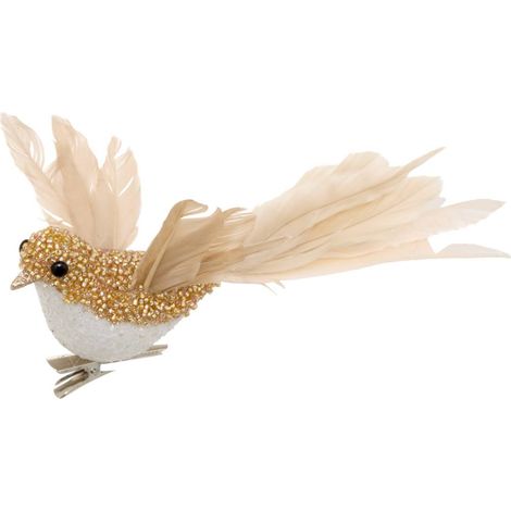 Sospensione a forma di albero di natale con uccellino, realizzata con piume dorate perlate, 22 cm - Feeric lights & christmas (1/2)
