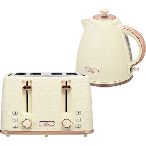 Kettle Toaster Set, 1.7L 3000W Fast Boil Jug Kettle, 4 Slice Toaster with 7 Level Browning Controls, Beige (1/5)