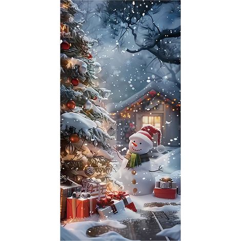 Housse De Porte De Noël - Fond Photographique Hivernal Avec Bonhomme De Neige - Pour Intérieur Et Extérieur - 183 X 91 Cm - 1 Pièce (1/5)