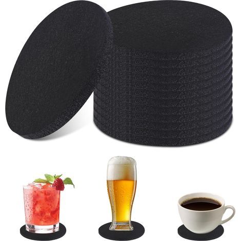 Lot de 30 Dessous-Verres Ronds en Feutre Noir - Sous-Verres en Feutre pour Boissons - Tasses Bar Verre (1/5)