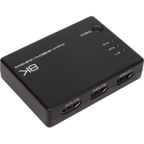 Commutateur HD 3 Entrées 1 Sortie 40Gbps, Contrôle à Distance, Plug & Play pour TV Projecteur PC