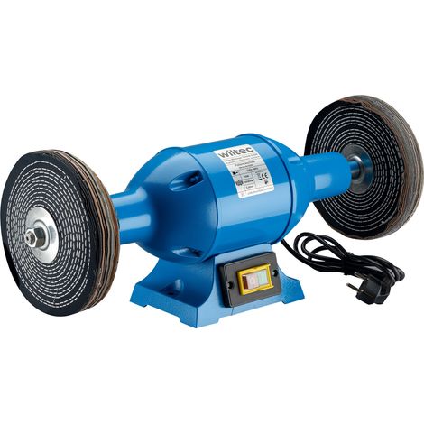 Wiltec Poliermaschine 750W mit 2 Polierscheiben Ø 200mm, 2950 U/min, Doppelschleifer mit robustem Gehäuse aus Guss und Standfuß