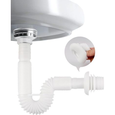 siphon gain de place, Siphon lavabo flexible, evacuation evier 1 1/4" en à l'épreuve des odeurs, tuyau de vidange remplaçable,Extensible 320-780 mm (1/5)
