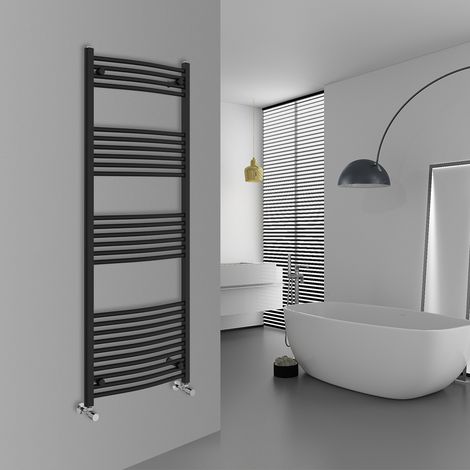 WarmeHaus Curved Black Bathroom Ladder Radiator 1600x600mm (1/5)