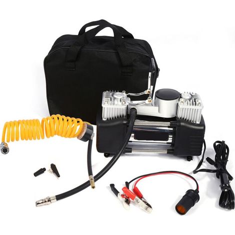 Compressore d'aria, Mini compressore d'aria Portatile di 12V Kit pneumatico auto Pompa a pressione, alto volume con clip-on della batteria e avvolto tubo per auto Furgoni (1/5)