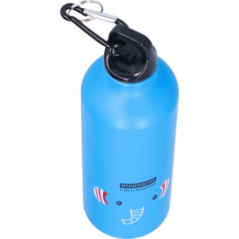 Gourde enfant 500 ml en aluminium isotherme, motif éléphant bleu, avec un joli dessin animé. (1/5)