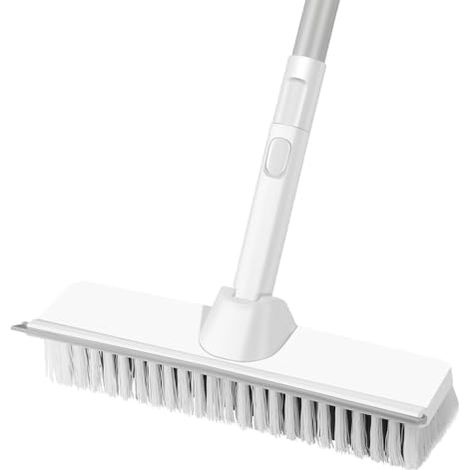 Brosse de lavage 2 en 1 avec manche et racloir de sol, poils rigides de 20,3 cm, avec manche réglable, pour nettoyage en intérieur, garage, cuisine, carrelage, mur (1/5)