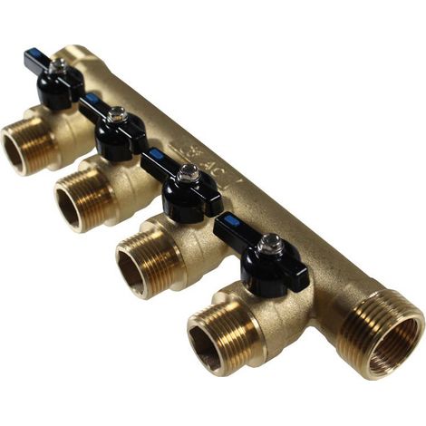 Arcanaute – Collecteur 1" 4 départs mâle 3/4" – Raccordement 1" mâle – Étanchéité PTFE – Pour installations en milieu humide