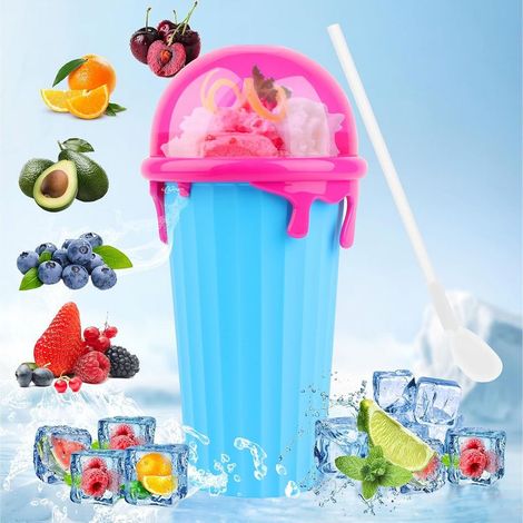 Slushy maker cup silicone 500ml, paille cuillère 2 en 1, gobelet réutilisable glaces smoothies bleu moderne (1/4)