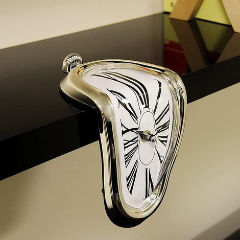 Horloge fondante originale, horloge murale moderne et créative, horloge rétro torsadée effet fondu pour la décoration de la maison, de la cuisine ou du bureau (argent) (1/5)