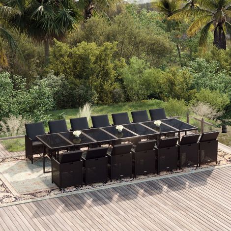 15-tlg. Garten-Essgruppe mit Kissen Poly Rattan Schwarz (1/5)